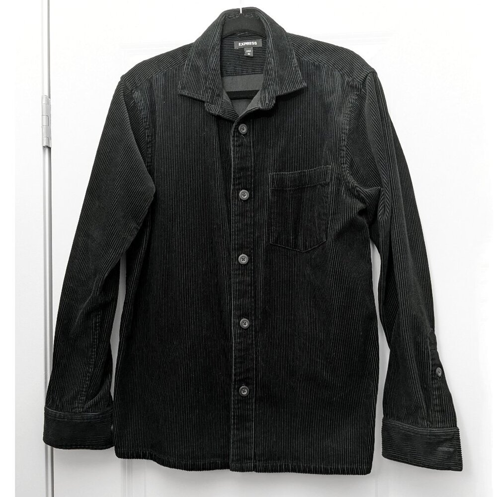 Men's Black Corduroy Button Down Shirt or Lightweight Jacket - Business Casual